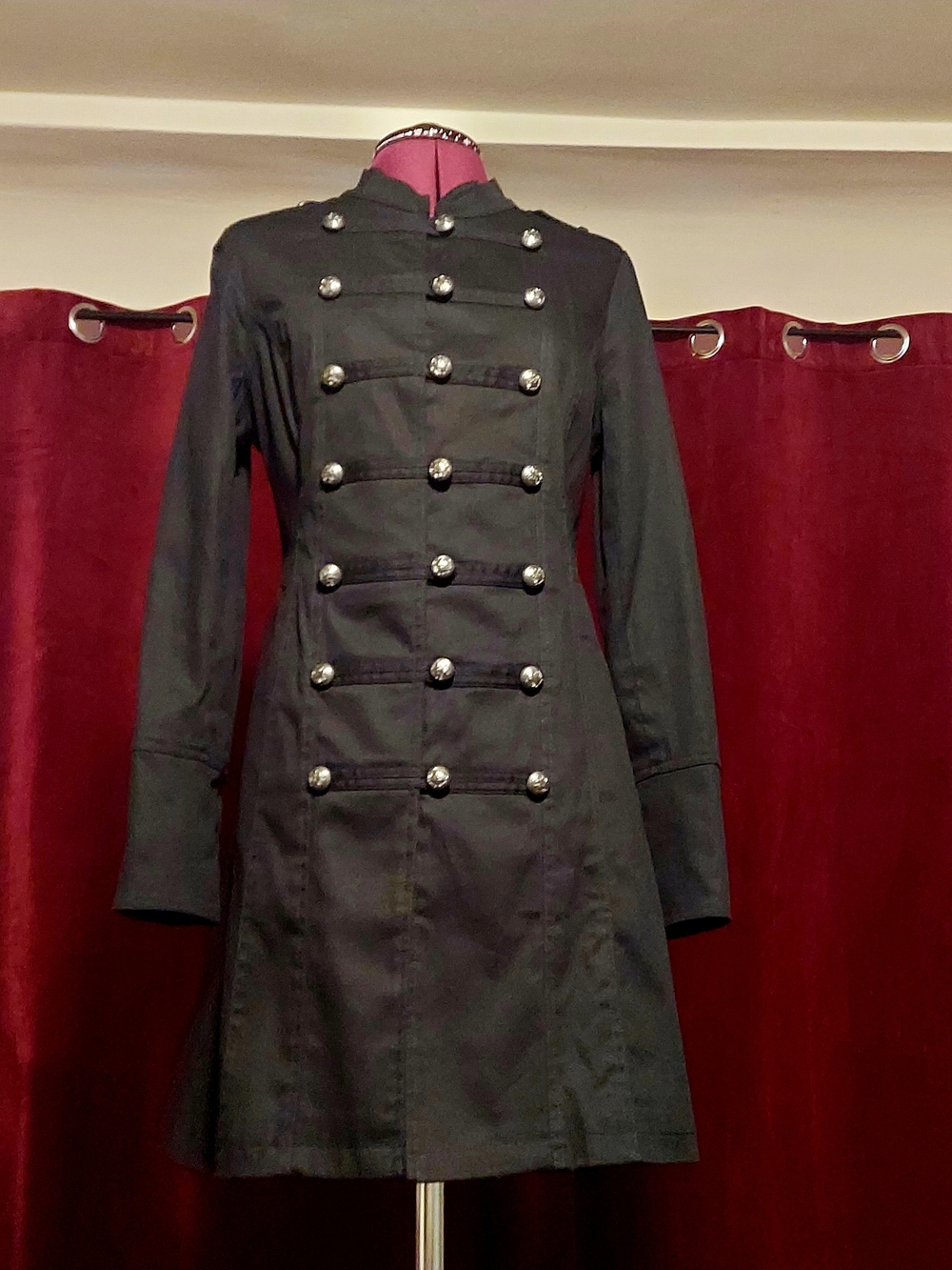 Womens Military-Style Long Black Jacket - US Sz. 8